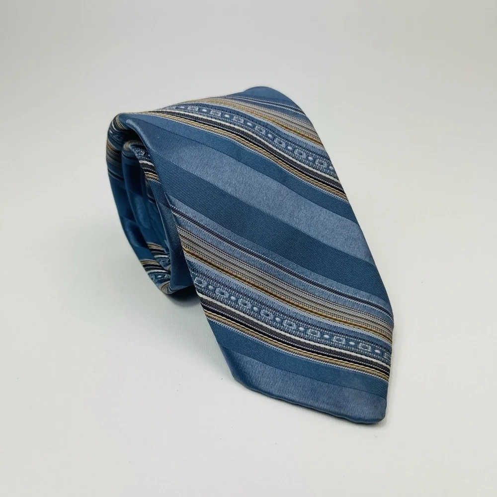 Designer Collection Tie Blue Stripes Brown Tan Necktie Polyester‎ 3